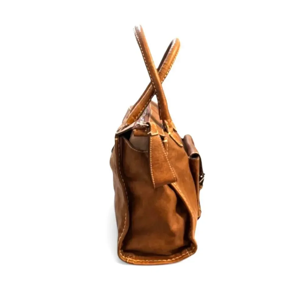 Vintage Ashneil Italian Leather Satchel Cognac Brown Large Tote Bag